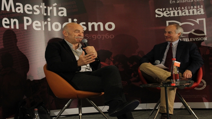 De izquieda a derecha: Martín Caparrós y Aurelio Iragorri. Crédito foto: Juliana Valenzuela