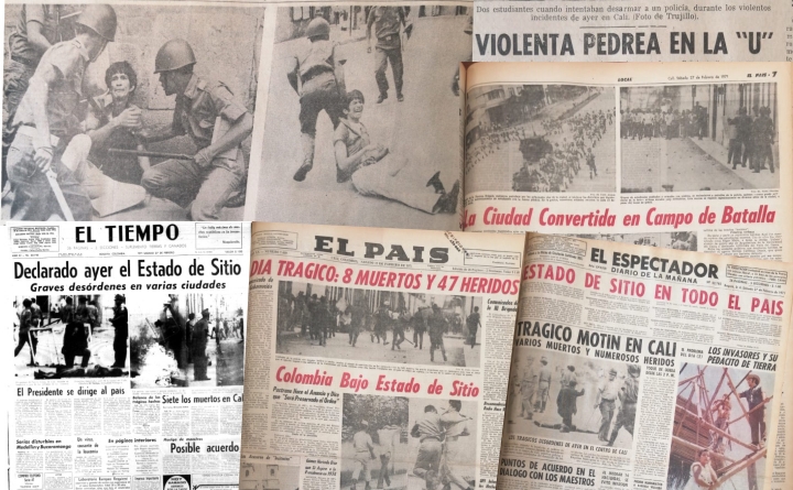 Titulares de la masacre del 26 de febrero de 1971 en la Universidad del Valle
