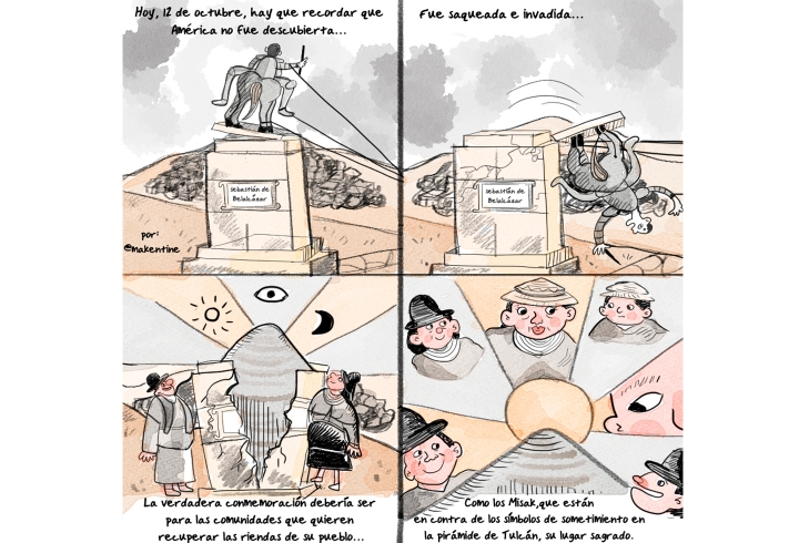 Representación en cómic de la caída de Sebastián Belalcázar