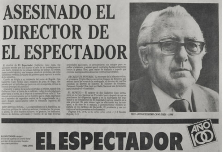 Portada de El Espectador al d&iacute;a siguiente del asesinato a Guillermo Cano, su director