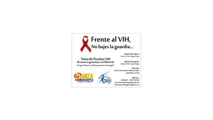 Alianza VIH Bogot&aacute; junto con el Centro Comunitario LGBT de la localidad de Chapinero invitan a hombres y mujeres a realizarse la prueba  del VIH.