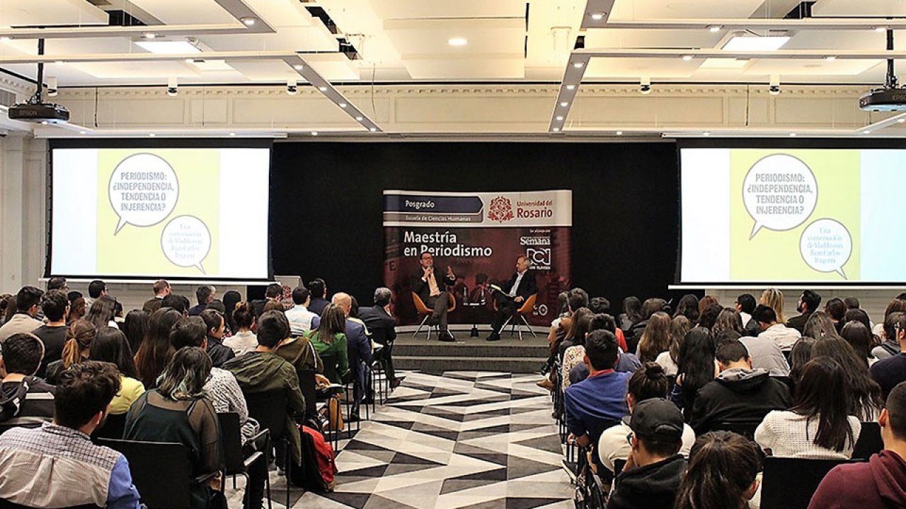 Vladdo y Juan Carlos Iragorri durante la lección inaugural `Periodismo: ¿independencia, tendencia o injerencia?´ en la Universidad del Rosario||||