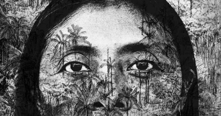 Mujer ind&iacute;gena sobre papel intervenida con t&eacute;cnica mixta. Cr&eacute;dito de la foto: Museo Santa Clara - Ruven Afanador y Ana Gonz&aacute;lez