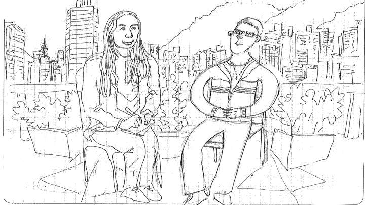 Dibujo de Gusanillo y Camila Pulido en la Biblioteca P&uacute;blica El Tunal