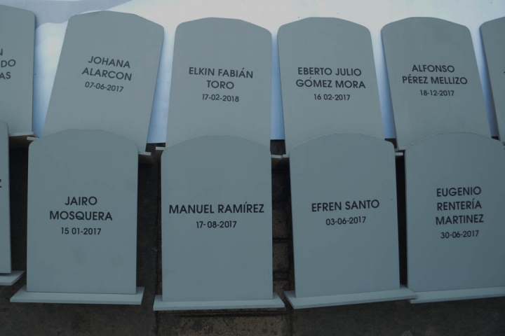 Nombres de algunos líderes sociales asesinados. Foto: Sergio Daza