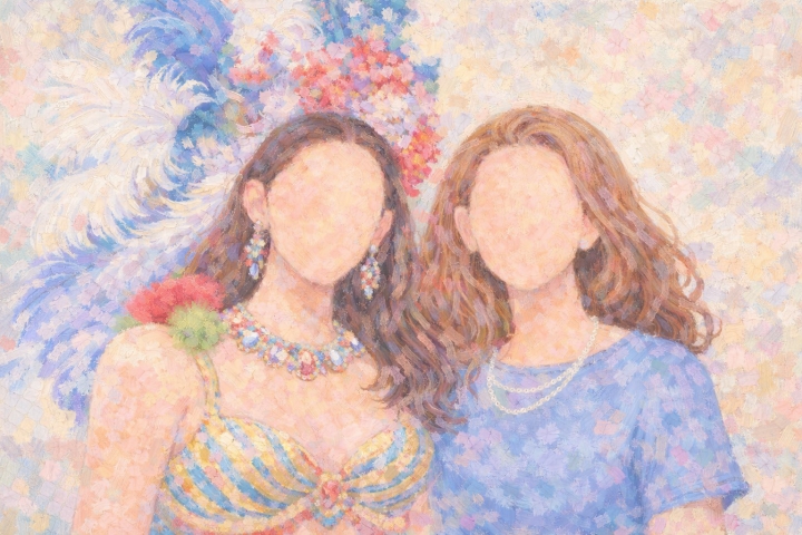 Gin&eacute;s Herrera, a sus 21 a&ntilde;os cuando fue reina del carnaval, y su hermana.