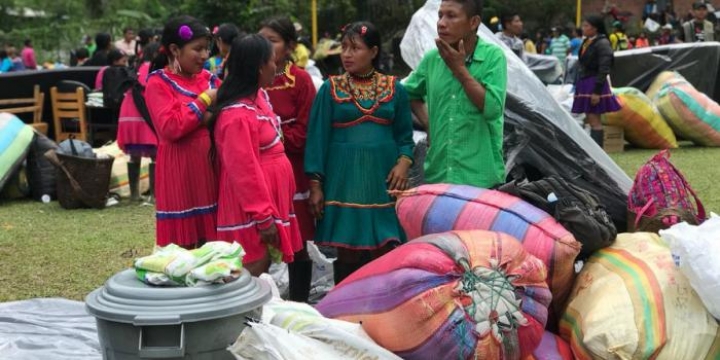 Las Autoridades Ind&iacute;genas de Bacat&aacute; llevan asentados m&aacute;s de 20 d&iacute;as en el Parque Nacional de Bogot&aacute; en espera a que se abra una mesa de di&aacute;logo con la Alcald&iacute;a de Bogot&aacute;. Foto: Unidad de V&iacute;ctimas.