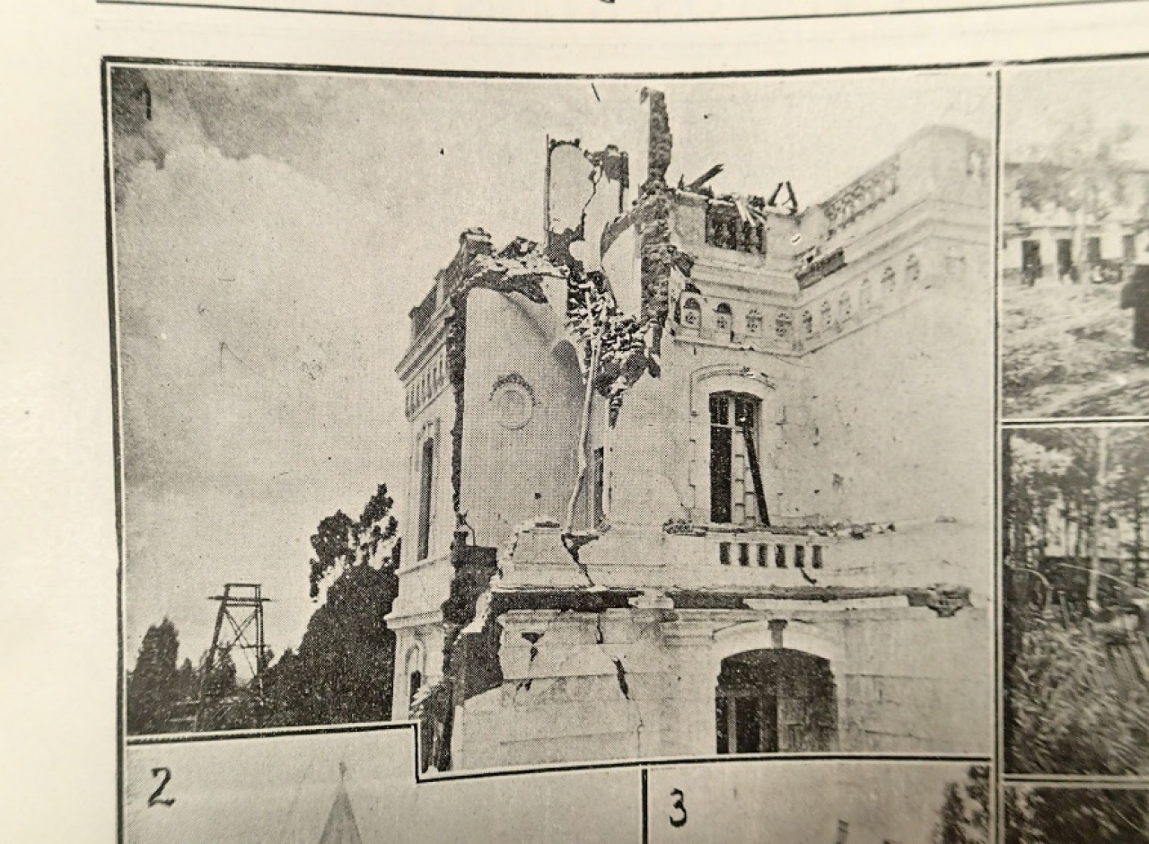 Edificación parcialmente destruida en Chapinero, tras el sismo de 1917.|||