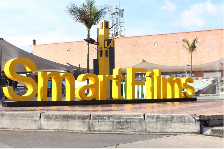 Letrero de bienvenida para el festival SmartFilms