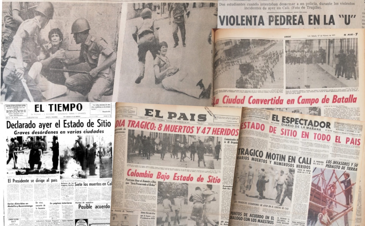 Titulares de la masacre del 26 de febrero de 1971 en la Universidad del Valle|||
