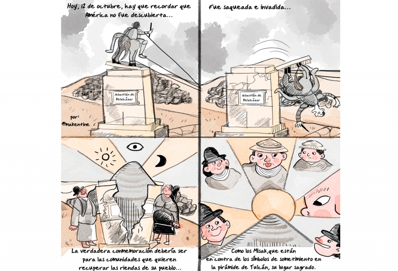 Representación en cómic de la caída de Sebastián Belalcázar|||