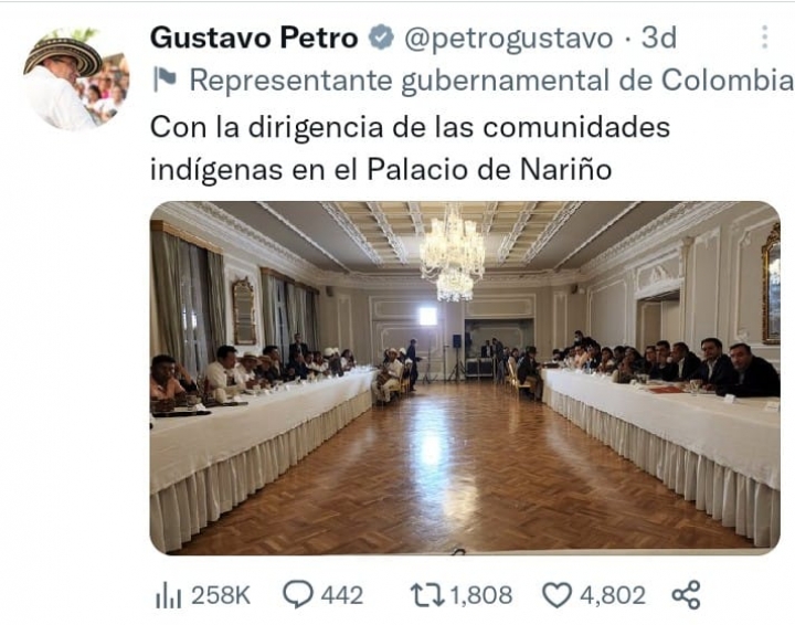 Comunidades indígenas se reúnen con Gustavo Petro tras declarase en asamblea permanente