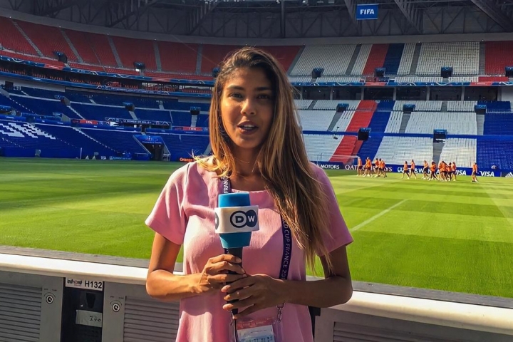 Julieth cubriendo la Copa Mundial Femenina de la FIFA Francia 2019