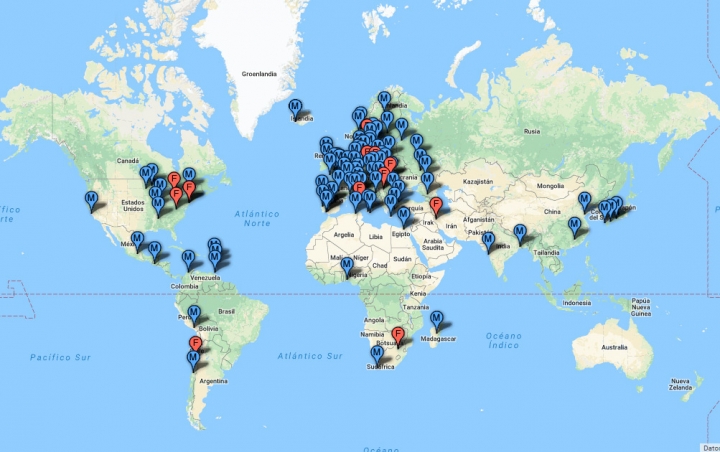 Mapa de los premios Nobel de Literatura