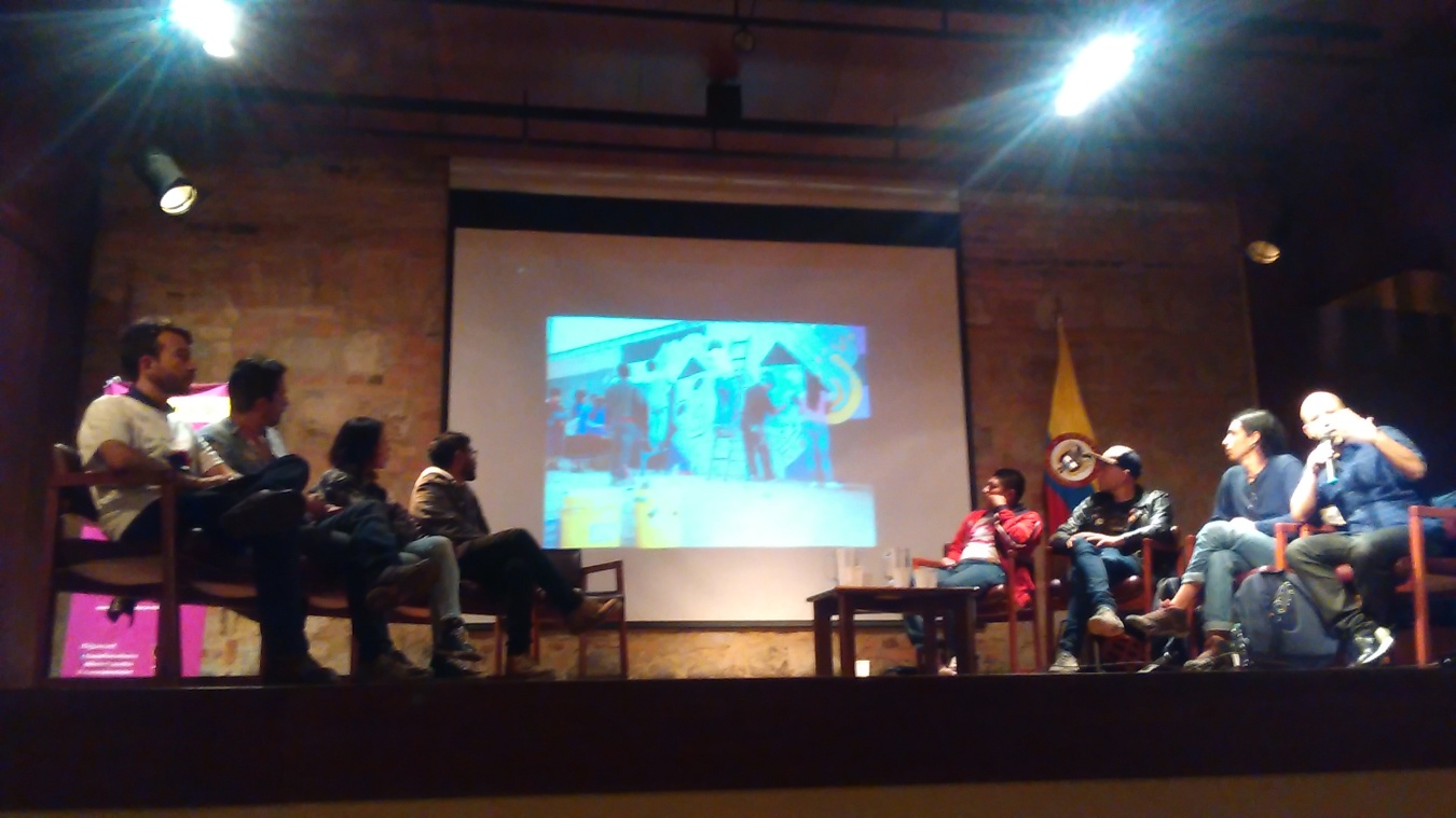 PeaceTalk con MasterPeace Colombia, Colectivo Embera Bakata, Fairtunes Colombia y Bajo Control, agencia cultural durante uno de los conversatorios en los que presentan sus proyectos. Esta vez en el Museo Nacional de Colombia el 30 de agosto del 2017.|||