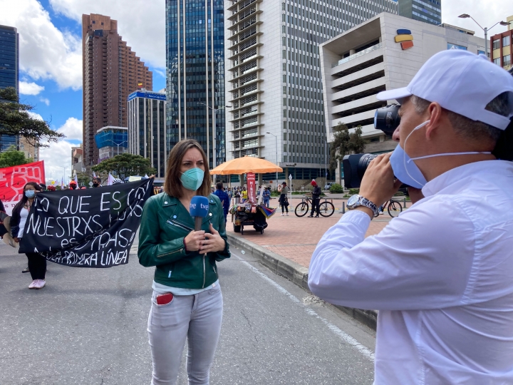 Periodista de RTVE en el Paro Nacional del 19M en Bogotá