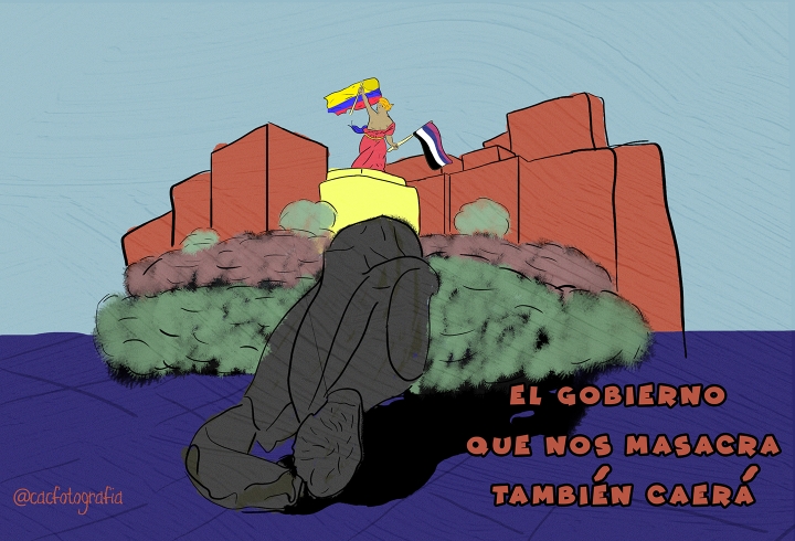 Vi&ntilde;eta sobre la estatua derribada en la Plazoleta del Rosario