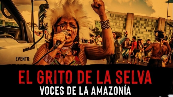 Panfleto del evento virtual “El grito de la selva: voces de la Amazonía”