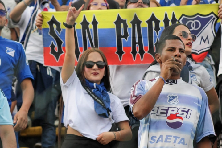 Hinchas de millonarios en la tribuna norte