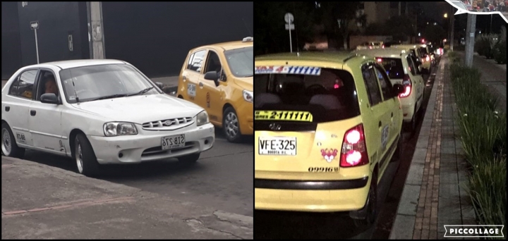 . Colectivos estacionados a la espera de iniciar un nuevo recorrido.  El primero, escondiendo el número para evitar ser visto por la policía. Fotos: Isabella Amador