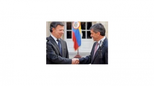El presidente Juan Manuel Santos junto a Rafael Pardo, alcalde (e) de la capital.|||
