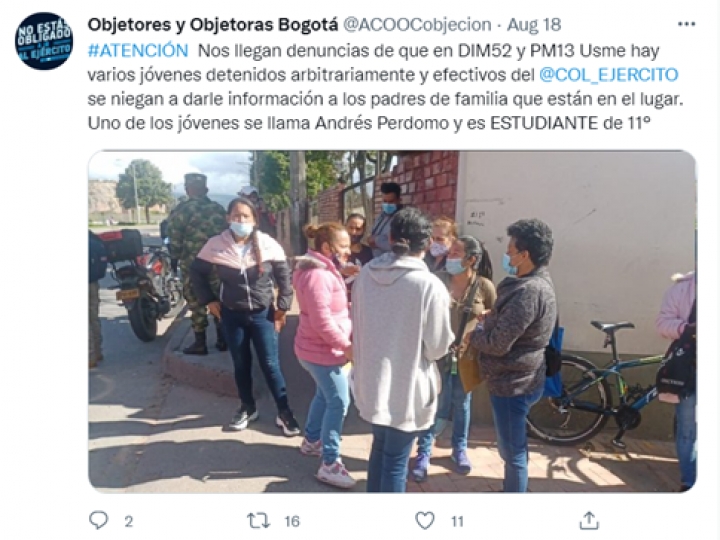 Denuncia p&uacute;blica sobre batida irregular, Twitter @ACOOCobjecion